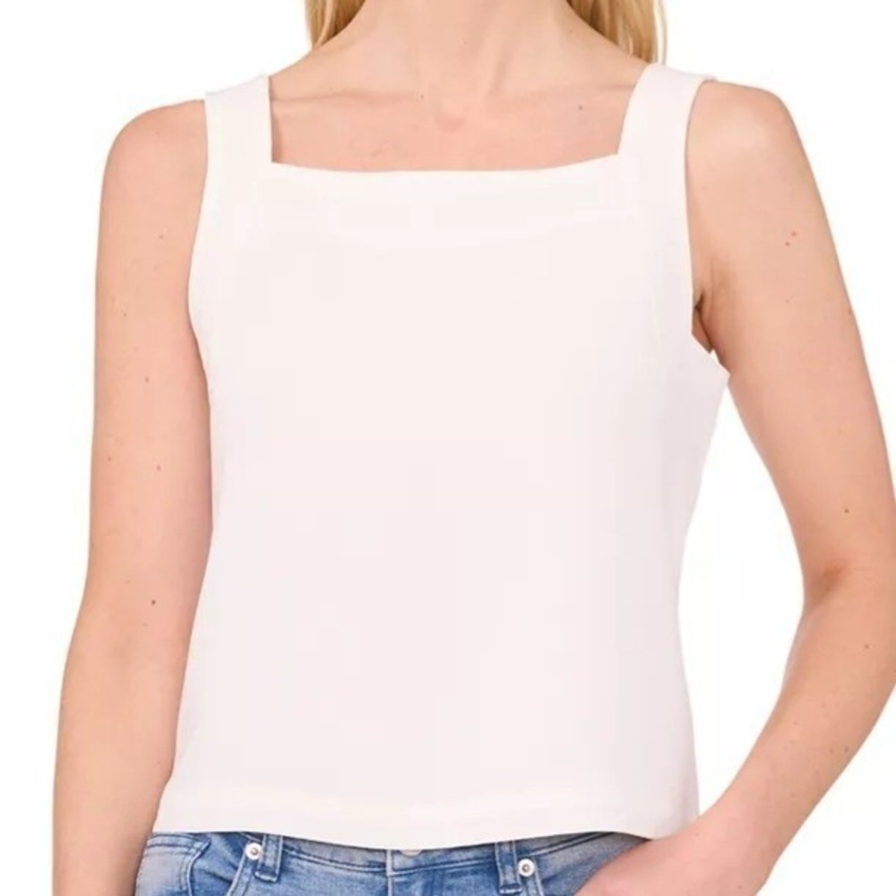 CeCe Square Neck New Ivory Sleeveless Cropped Tank Top Womens Size L NWT‎